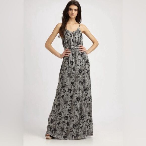 Theory womens musea silk maxi dress metallic shimmer floral abstract textured - Picture 5 of 10